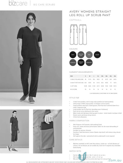 Avery women’s scrub pants Bizcare Avery Straight leg scrub pant CSP944LL for comfy workwear