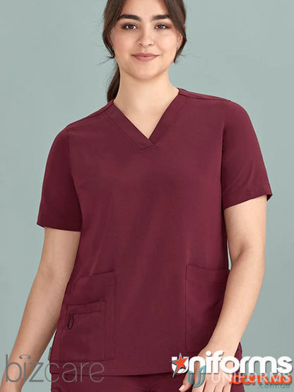 Maroon Womens Avery V-Neck Scrub Top for all-day comfort from Bizcare Avery collection