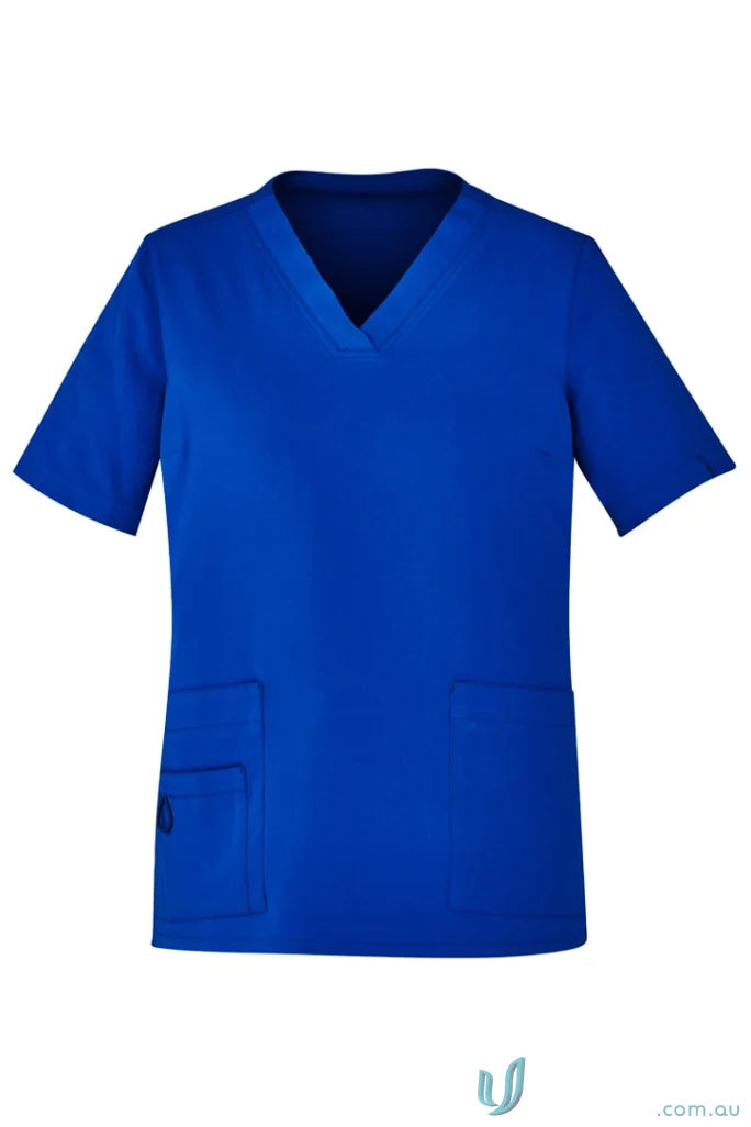 Blue medical scrub top from Bizcare Avery V-Neck Scrub for all-day comfort women’s Avery style