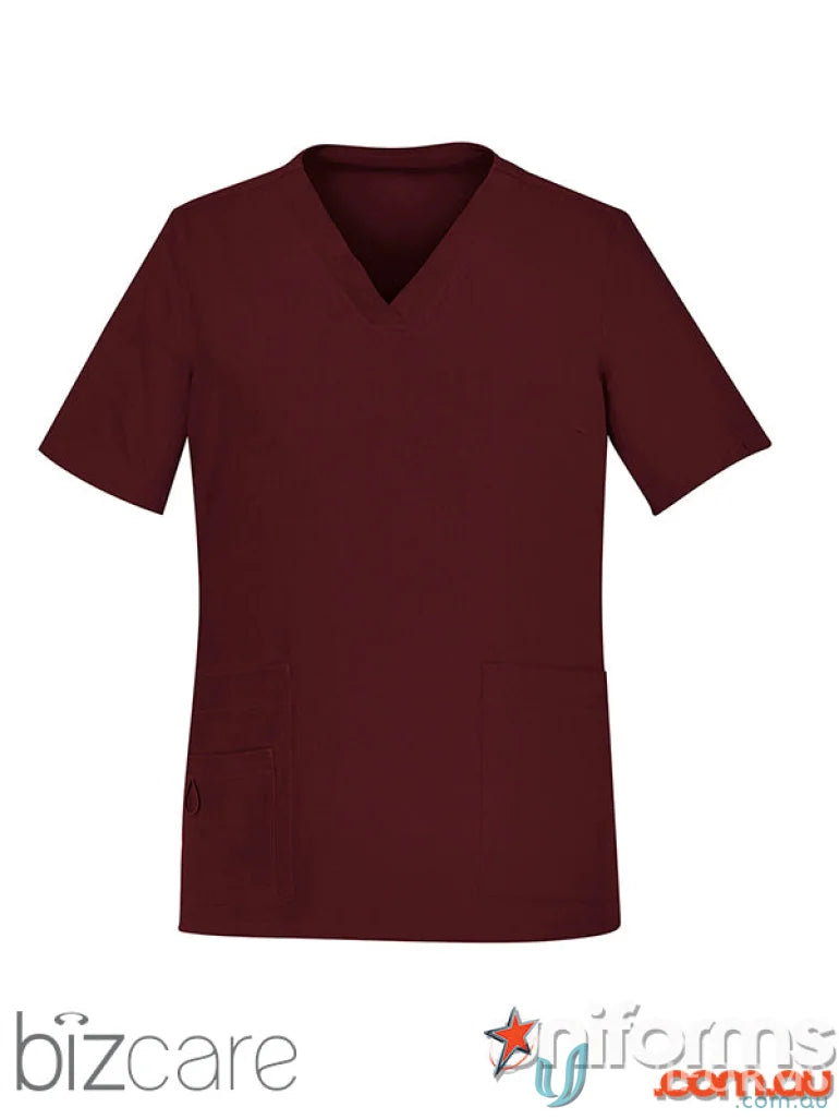 Maroon Avery V-Neck Scrub Top offering all-day comfort for women in Bizcare Avery line