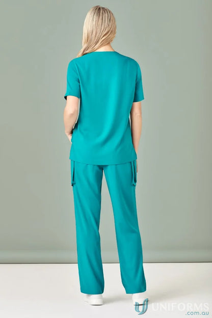 Teal womens Avery V-Neck Scrub Top offering all-day comfort from Bizcare Avery line
