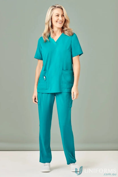 Teal womens Avery V-Neck Scrub Top for all-day comfort in Bizcare Avery collection