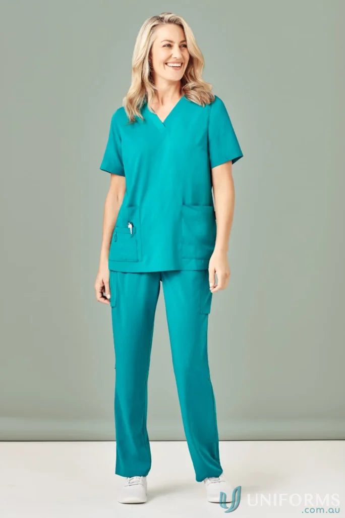 Teal womens Avery V-Neck Scrub Top for all-day comfort in Bizcare Avery collection