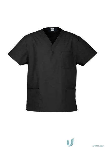 Black V-neck short-sleeved scrub top from Biz Collection Unisex Classic Scrub Natural Stretch