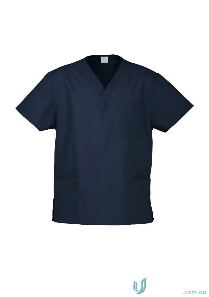 Navy blue BizCare Classic Unisex Scrub Top with V-neck, part of Biz Collection Unisex