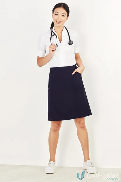 Female doctor in uniform wearing Bizcare Women’s Comfort Waist Cargo Skirt