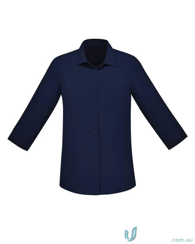 Bizcare Women’s Florence navy blue easy stretch sleeve shirt with hidden bust button