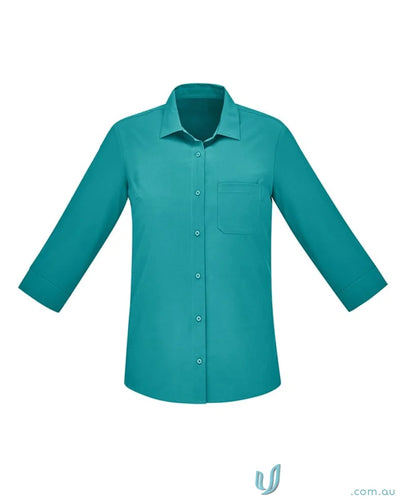 Teal Bizcare Women’s Florence Easy Stretch Sleeve Shirt with hidden bust button
