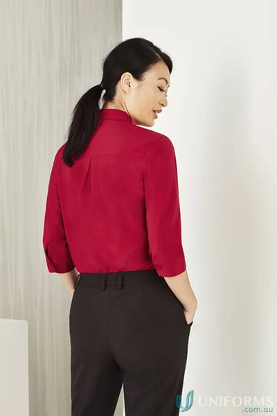 Bizcare women’s Florence Easy Stretch Sleeve Shirt in red with hidden bust button