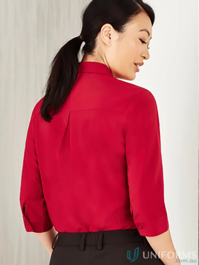 Bizcare Women’s Florence easy stretch sleeve shirt with hidden bust button in red