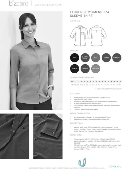 Bizcare women’s florence easy stretch sleeve shirt with front pocket in multiple colors