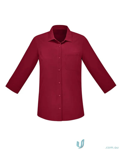 Bizcare Women’s Florence dark red long-sleeve easy stretch sleeve shirt with hidden bust button