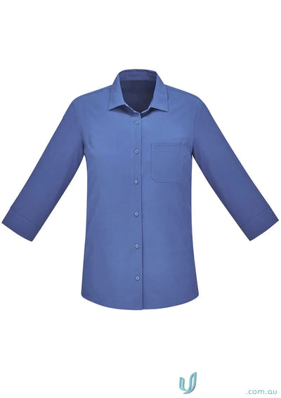 Bizcare Women’s Florence periwinkle blue easy stretch sleeve shirt with hidden bust button
