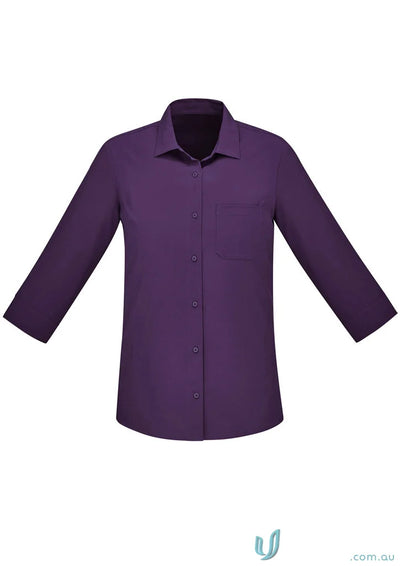 Bizcare Women’s Florence purple easy stretch sleeve shirt with hidden bust button