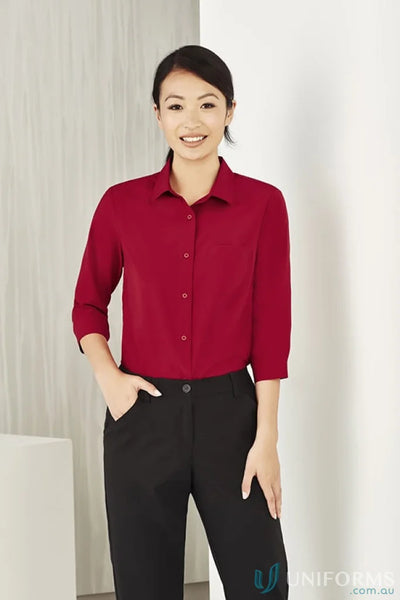 Bizcare Women’s Florence easy stretch sleeve shirt with hidden bust button in red