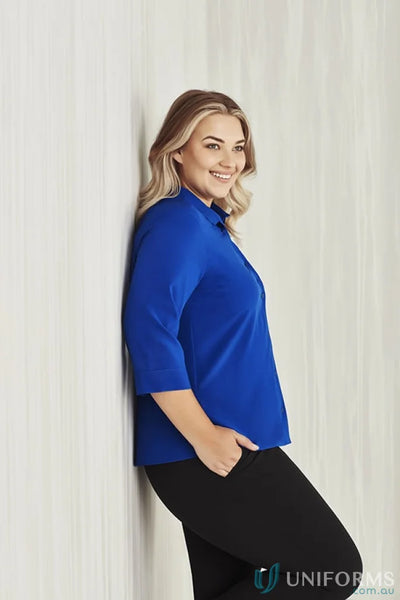 Bizcare women’s Florence royal blue easy stretch sleeve shirt with hidden bust button