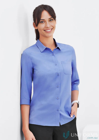 Bizcare Women’s Florence easy stretch sleeve shirt with hidden bust button in light blue