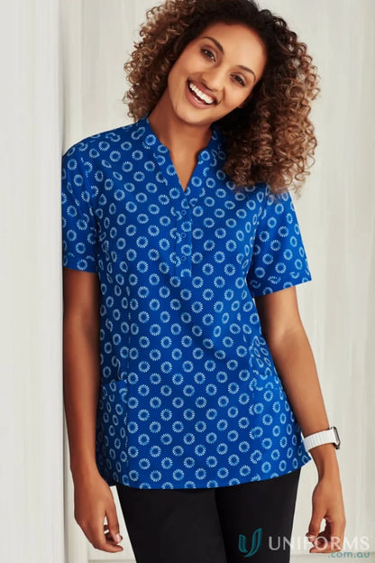 Blue patterned short-sleeved blouse from Bizcare Women’s Daisy Print Tunic collection