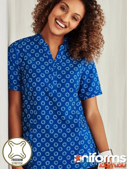 Blue patterned short-sleeved blouse from Bizcare women’s daisy print tunic collection
