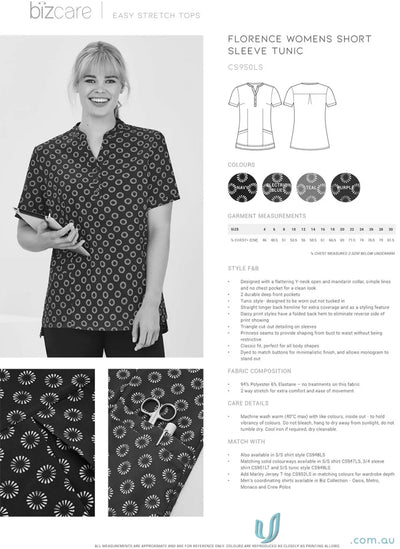 Florence women’s short sleeve daisy print tunic from Bizcare with easy stretch daisy fabric