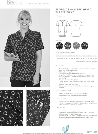 Florence women’s short sleeve daisy print tunic from Bizcare with easy stretch daisy fabric