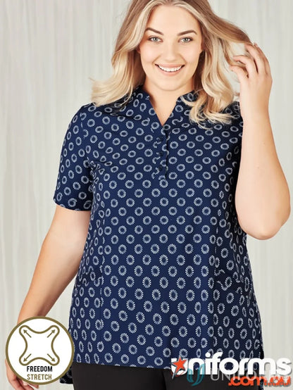 Navy navy patterned daisy print tunic from Bizcare Women’s Daisy collection with easy stretch