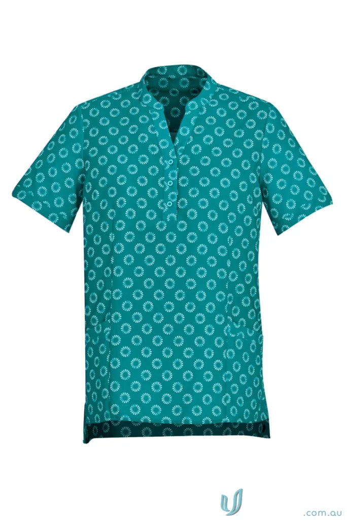 Teal patterned short-sleeved daisy print tunic from Bizcare Women’s Daisy collection