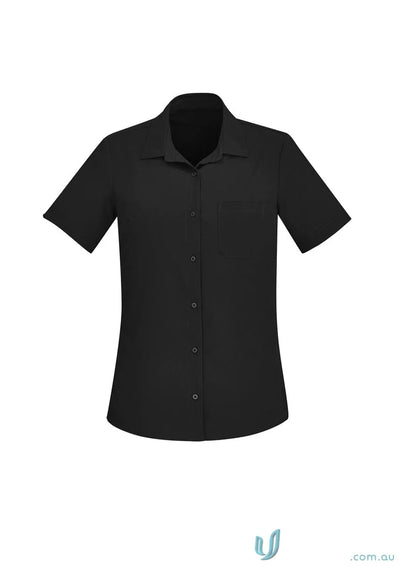 Bizcare Women’s Florence black short-sleeve shirt with hidden bust button cs947ls