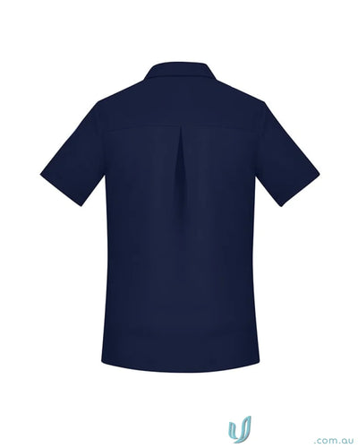 Dark blue Bizcare Easy Stretch SS Shirt with hidden bust button and back pleat