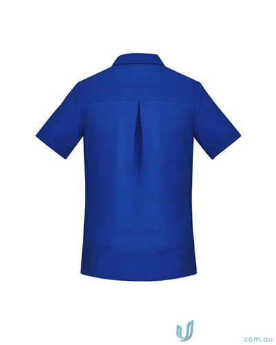 Bizcare Women’s Florence royal blue short-sleeved shirt with back pleat, cs947ls