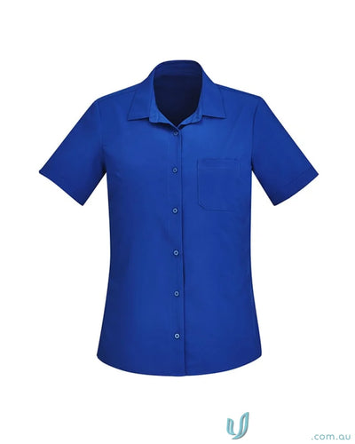 Bizcare Women’s Florence royal blue short-sleeved shirt with hidden bust button CS947LS