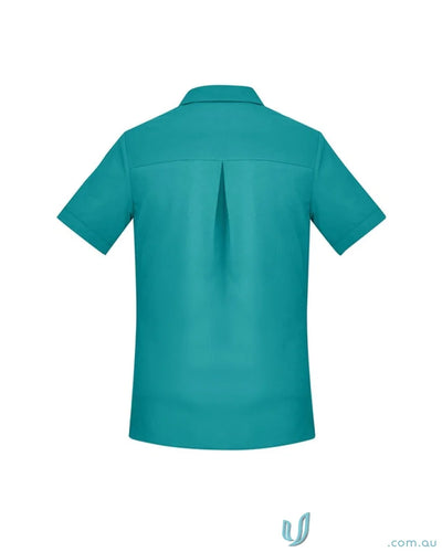 Teal Bizcare Women’s Florence SS Shirt with back pleat and hidden bust button CS947LS