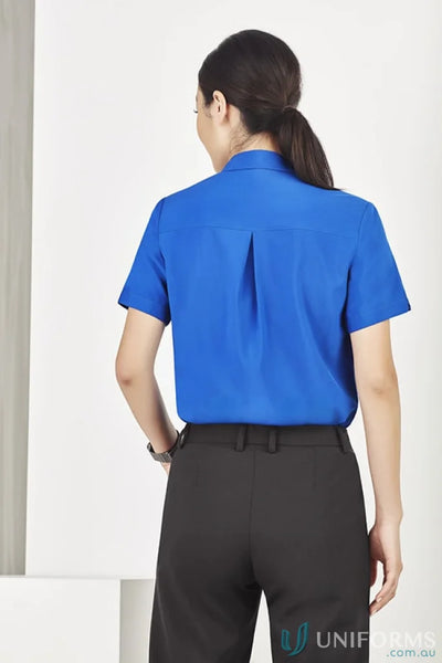 Bizcare Women’s Florence CS947LS easy stretch SS shirt in royal blue with hidden bust button