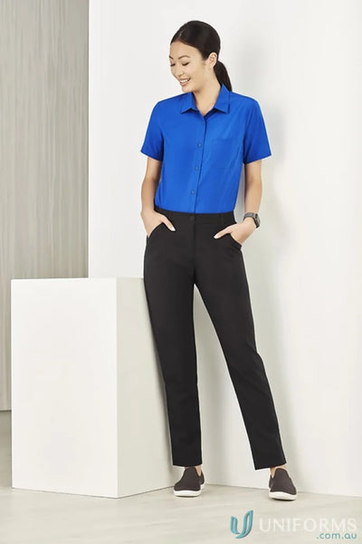 Bizcare Women’s Florence CS947LS royal blue stretch SS shirt with hidden bust button