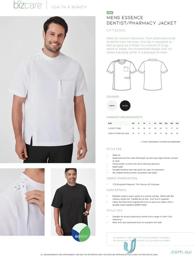 Bizcare Men’s Essence water repellent jacket in white with pockets, recycled polyester coat