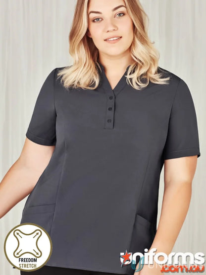 Gray short-sleeved button-up tunic from Bizcare Florence Plain line CS949LS for women