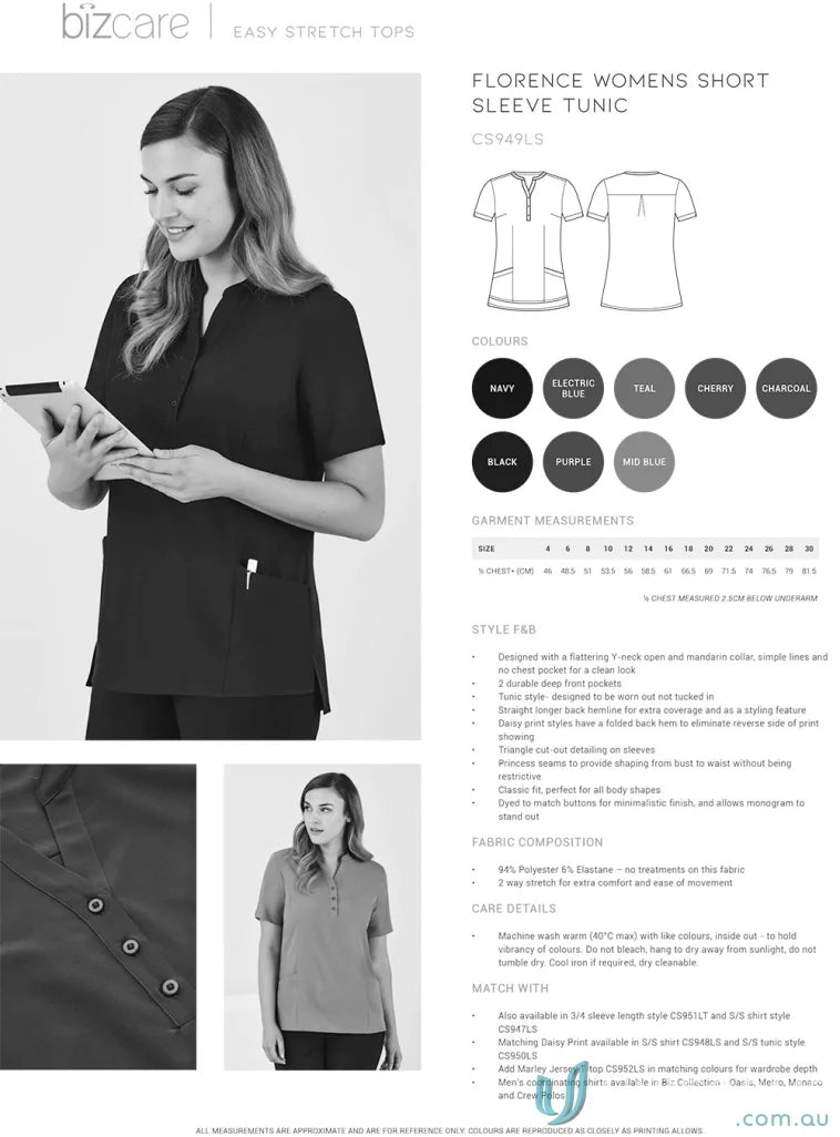 Bizcare Florence Plain women’s short sleeve tunic Cs949ls front view