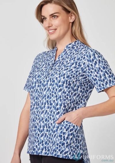 Blue patterned short-sleeved Bizcare Women’s Florence Stardust Print Tunic for stylish summer wear