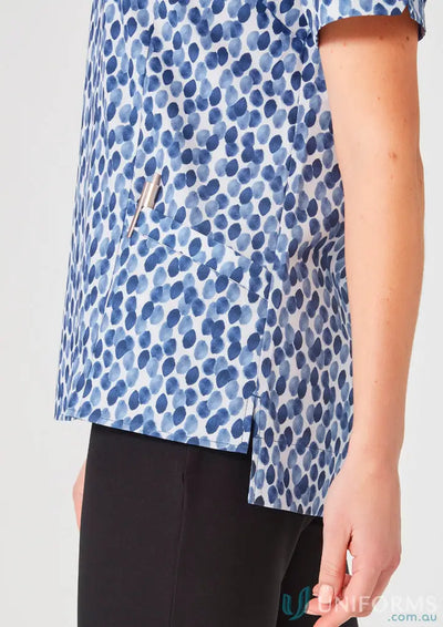 Blue and white patterned Bizcare Women’s Florence Stardust Print Tunic scrub top