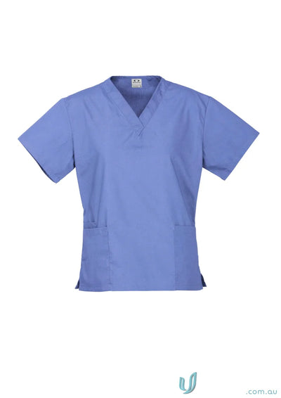 Light blue BizCare Classic Ladies Scrub Top made from natural stretch fabric for all-day comfort