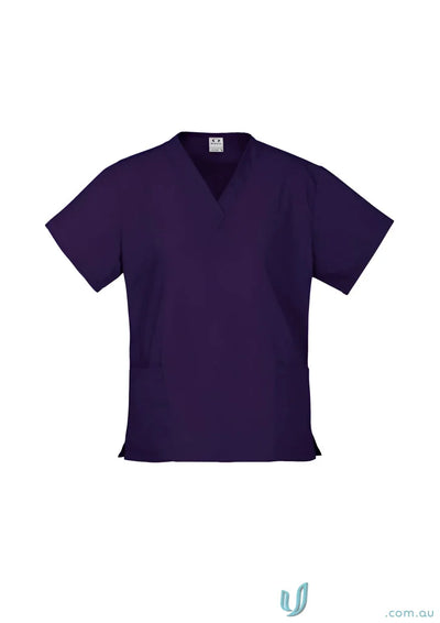 Purple v-neck scrub top from BizCare Classic Ladies Scrubs with natural stretch fabric for all-day comfort