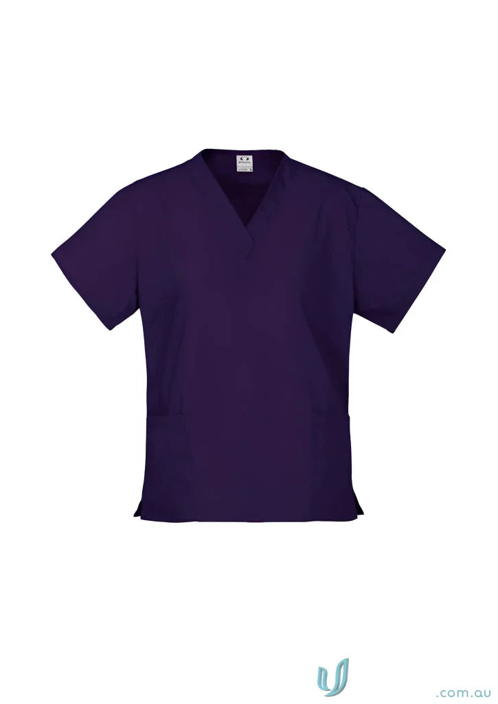 Purple v-neck scrub top from BizCare Classic Ladies Scrubs with natural stretch fabric for all-day comfort