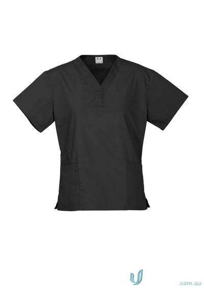 Black v-neck scrub top from BizCare Classic Ladies Scrub with womens classic style and natural stretch fabric for all-day comfort