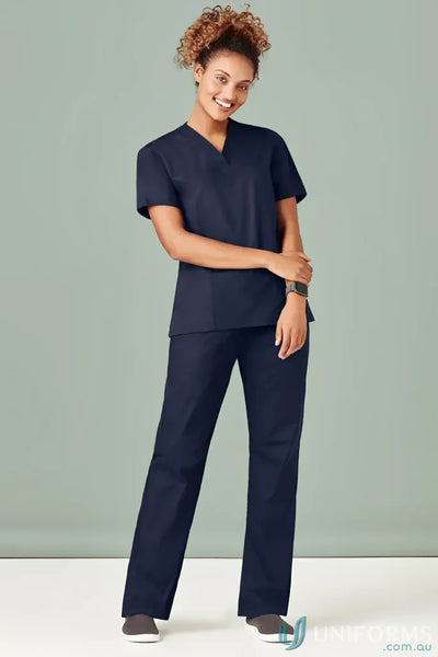 Navy blue BizCare Ladies Scrub Top with womens classic style and natural stretch fabric for all-day comfort