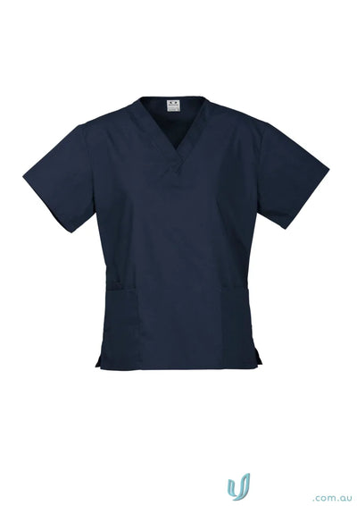Navy blue womens classic scrub top made of natural stretch fabric for all-day comfort