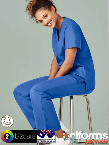 Blue BizCare Classic Ladies Scrubs Bootleg Pant made of soft-touch fabric for womens classic scrub style