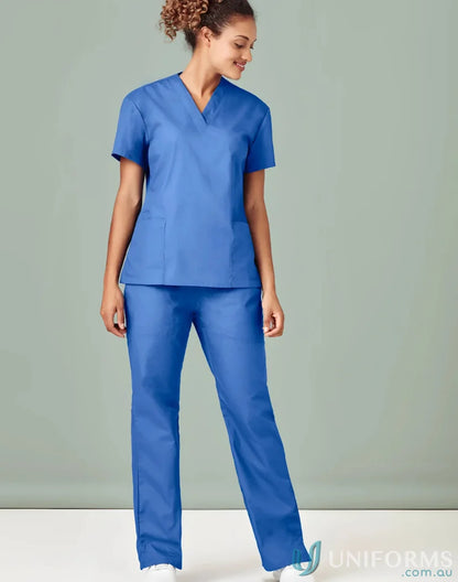 Blue womens classic scrub with soft-touch fabric in BizCare Classic Ladies Scrubs Bootleg Pant