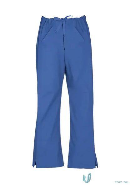 Blue drawstring scrub pants from BizCare Classic Ladies Scrubs Bootleg collection, soft-touch fabric