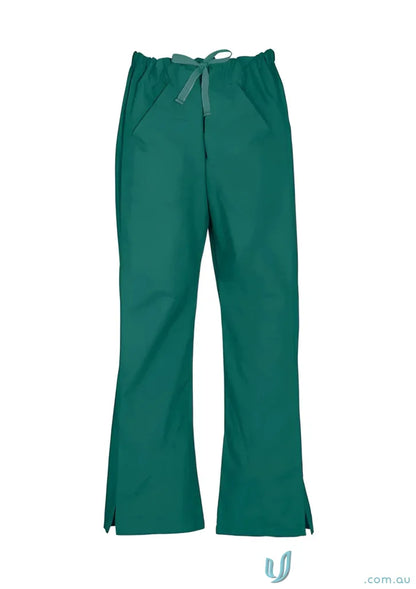 Green drawstring womens classic scrub pants made from soft-touch fabric in scrubs bootleg style