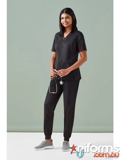 Black Bizcare Women’s Riley Slim Leg Scrub Pant with stethoscope for medical professionals